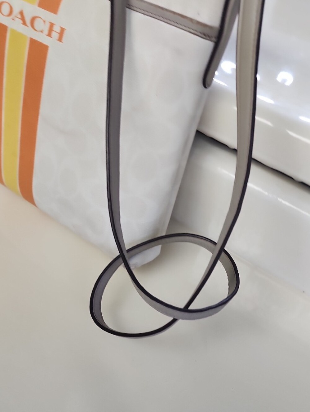 Coach White Crossbody with Orange and Yellow Stripe Detail - Picture 6 of 16